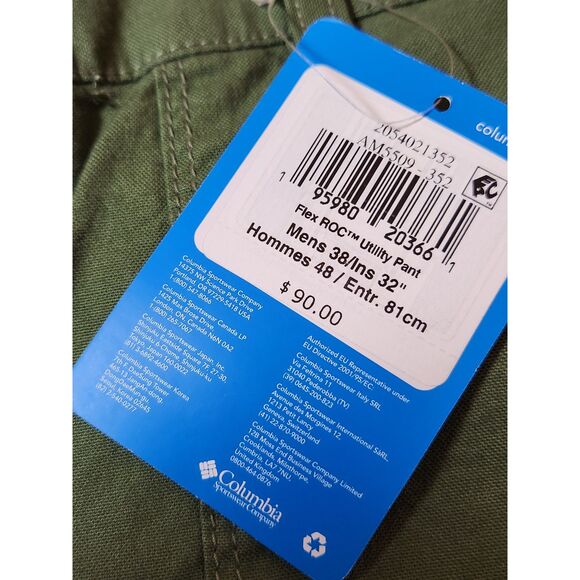 Columbia Flex ROC Utility Pant Men’s 38x32 Canteen Green Omni-Shade - Picture 8 of 9
